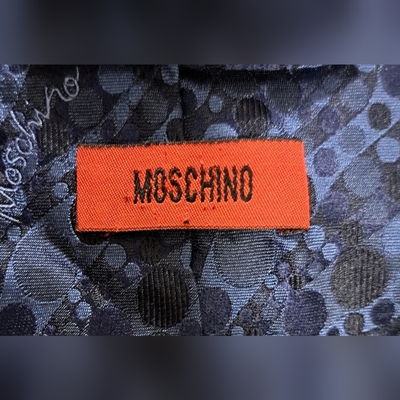 EUC Moschino Blue Signature Geometric Silk Formal Business Wedding Neck Tie - Picture 4 of 5